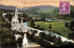 CPA Lourdes la BAsilique et le Monument Interallie vus du Chateau Fort 