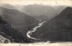 CPA Lourdes Vallee d'Argeles prise du Pic du Jer 
