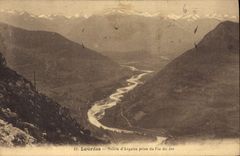 CPA Lourdes Vallee d'Argeles prise du Pic du Jer 