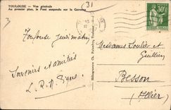 CPA Toulouse vue generale au premier plan le Pont suspendu sur la Garonne 