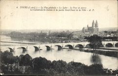 CPA Tours La Vue generale La Loire Le Pont de pierre La Cathedrale St Gatien et la parlie Nord Ouest