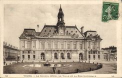 CPA Tours le nouvel hotel de ville et la rue nationale 