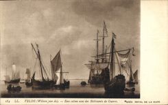 CPA Velde Wiliem van de Eau calme avec des Batiments de Guerre Musee royal de la Haye 