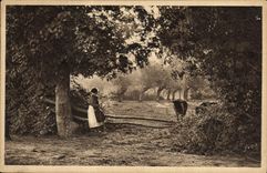 CPA Fermiere et vache