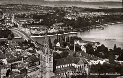 CPA Konstanz Basilika und Rheinausfluss 