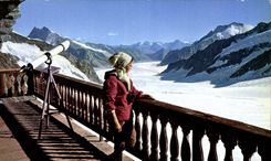 CPA Jungfraujoch Blick vom Berghaus auf Aletschgletscher und Konkordiaplatz Gabelhorn Kamm Cherbadun