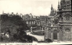 CPA Caen L'Eglise St Pierre et le Jardin 