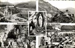 CPA Lourdes la Basilique la Grotte le Chateau Fort la Benediction des Malades et l'Apparition 