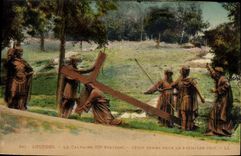 CPA Lourdes la Calvaire III station Jesus Tombe pour la Premiere fois 