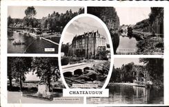 CPA Chateaudun La plage Usine de la Boissiere Le mail et le monument de 1870 La plage