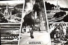 CPA Lourdes la Basilique la grotte la Procession aux Flambeaux la Basilique Souterraine l'Apparition