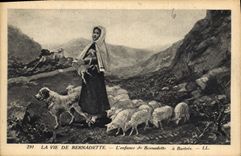 CPA La Vie de Bernadette l'enfance de Bernadette a Bartres Chien Moutons