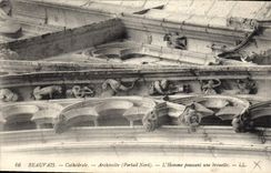 CPA Beauvais Cathedrake Archivolte Portail Nord l'Homme poussant sur brouette 