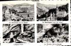 CPA Lourdes La Basilique et le Gave La Basilique vue de cote L'Appariyion La Grotte Miraculeuse 