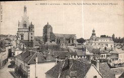 CPA Dreux a vol d'oiseau Hotel de Ville Eglsie St Pierre Hotel de la Caisse d'Espargne 