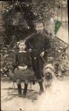 CARTE PHOTO Enfants Chien 