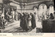 CPA Compiegne Salle de l'Hotel de Ville Peinture de M Fournier Sarloveze remise de la Chartre a la V