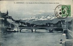 CPA Grenoble les Quias le pont de l'Hopital et la Chaine des Alpes 