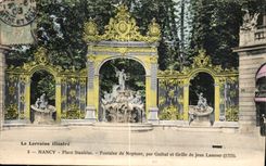 CPA Nancy Place Stanislas Fontaine de Neptune par Guibal et Grille de Jean Lamour 1755 