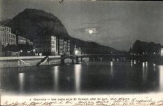CPA Grenoble les quais et le St Eynard effet de nuit 