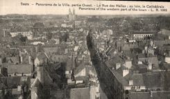 CPA Tours Panorama de la Ville partie Ouest la Rue des Halles au loin la Cathedrale 