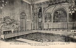 CPA Tours I et L Hotel de Ville Salle du Conseil Oeinture de J P Laurens 