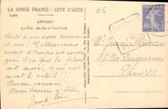 CPA Cote d'Azur Antibes le pont au loin le Fort Carre Bateaux