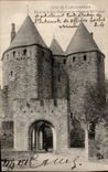 CPA Cite de Carcassonne Porte de la tour Narbonnaise Statue de Mme Carcas 