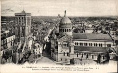 CPA Tours I et L Panorama Tour Charlemagne Basilique Saint martin et Partie Ouest 