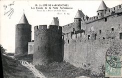 CPA La Cite de Carcassonne Les Fosses de la Porte Narbonnaise Tours de la Peyre et de la Vade 