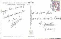 CPA Coucher de Soleil sur le Leman Henry Dunant rentre au Port Bateau