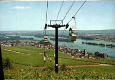 CPM Rudesheim funiculaire avec vue la ville et le Rhin 