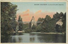 CPA Buttes Chaumont le Lac et le pont suspendu 