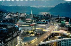CPA Lausanne Ouchy le Grand Pont et les Alpes de Savoie a la Tombee de la nuit 