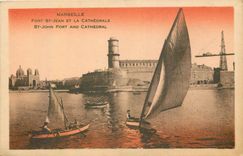 CPA Marseille Fort St Jean et la Cathedrale Bateaux