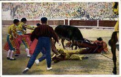 CPA Bullfight of Toros Una caida Al descubierdo (bull bullfight)