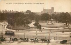 CPA Reims Jardin Colbert vers la Cathedrale Vue prise de la Gare 