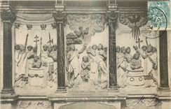 CPA Reims Eglise Saint Remi Bas reliefs Baptemes de Constantin du Christ et de Clovis