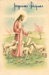 CPA Joyeuses Pâques Christ Moutons