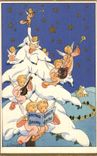 CPA Fantasy Christmas tree snows Musique angels
