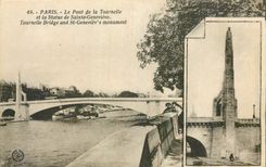 CPA Paris Le Pont de la Tournelle et la Statue de Sainte Genevieve 
