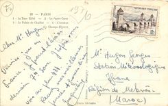 CPA Paris La Tour Eiffel Le Sacre Coeur Le Palais de Chaillot l'Avenue des Champs Elysees