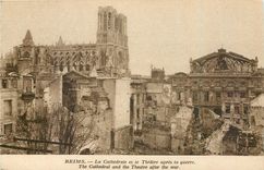 CPA Reims La Cathedrale et le Theatre apres la guerre 