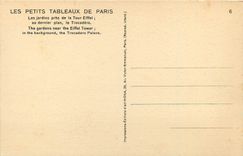 CPA Les Petits Tableaux de Paris Kes Jardins pres de la Tour Eiffel au dernier plan le Trocadero 