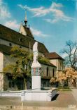CPM Bale Suisse La Fontaine Wettstein avec l'Eglise Saint Theodore 