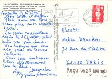 CPM Courseulles sur Mer Calvados Le moulin et les cygnes La croix de Lorraine entre Courseulles et G