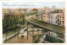 CPM Elevated Curve at 110th Street New York Municipal Park Row and East River New York 