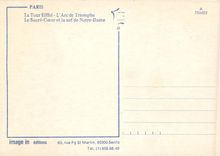 CPM Paris La Tour Eiffel L'Arc de Triomphe Le Sacre Coeur et la nef de Notre Dame