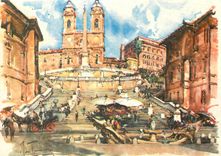 CPM Rome Place d'Espagne et Eglise de la Trinite des Monts 