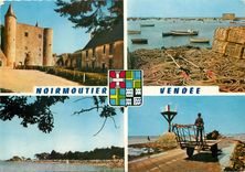 CPM Ile de Noirmoutier le chateau XIe s le port de l'Herbaudiere la plage des Dames le passage du Go